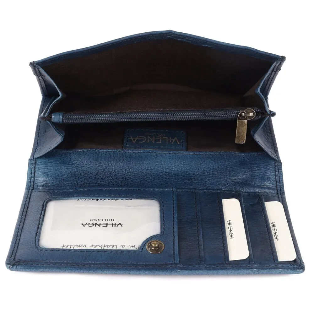 Leather Fold-Over Wallet with Stud Detail - Blue